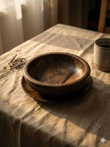 Bol à salade et à fruits en bois, finition naturelle, design vintage, forme ronde, bol en bois de qualité supérieure, bois d'acacia - Product Image 3
