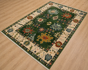 Dark Green Handmade Wool Rug, Oushak Style Area Rug, Floral Vintage Carpet, Living Room Bedroom Rug, Boho Oriental Rug, Custom S - Product Image 1