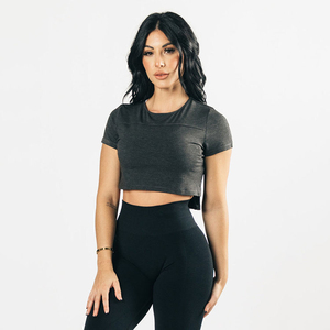 Ropa deportiva de primera calidad, tops cortos ajustados para mujer, de secado rápido, transpirables, con cuello redondo, camisetas de jersey para damas. - Product Image 1