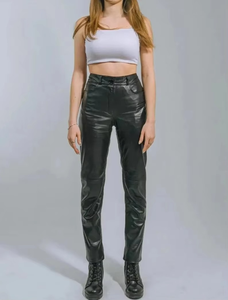 Pantalon en cuir PU noir ample pour femme, taille mi-haute, avec fermetures éclair et poches, collection 2026 - Product Image 2