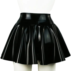 Women High Waist <b>PU</b> Pleated Flared Mini <b>Skirt</b> Solid Color Shiny Style All Seasons Wear - Product Image 3