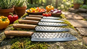 Ensemble de couteaux de chef en acier carbone faits à la main, 5 pièces, avec manches en bois et résine, design ambidextre - Cadeau de cuisine professionnel - Product Image 3
