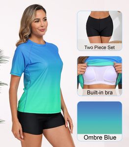 Maillots de bain 2 pièces pour femmes, tankini à manches courtes, ensemble chemise de bain et short, protection solaire, maillots de bain modestes - Product Image 2