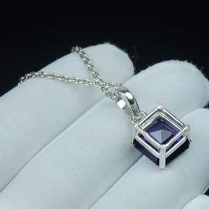 จี้แทนซาไนต์ทรงสี่เหลี่ยมสองสี เงินแท้ 925 ทำมือ สร้อยคอพลอยสีน้ำเงินม่วง ของขวัญ - Product Image 4