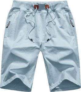 Pantalones Cortos Deportivos de Algodón Azul Claro para Hombre, Cintura con Cordón, Transpirables, Casuales, de Color Sólido, con Bolsillos, Corte Medio, Tejido de Punto - Product Image 1