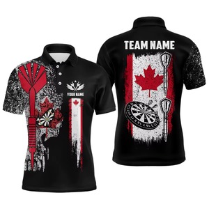 Custom Canada <b>Darts</b> Team Polo Shirt Black Sublimation Print Quick Dry Short Sleeve Sport Wear with Maple Leaf and <b>Dart</b> Design - Product Image 1