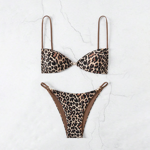 Women’s Custom Leopard Print Bikini Set Pearl Hardware Jewelry Triangle Swimsuit Sexy Animal Print Beachwear 2026 - Product Image 4
