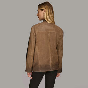 แจ็คเก็ตหนังแกะแท้แบบวาร์ซิตี้ ดีไซน์สั่งทำพิเศษ OEM สองสี ระบายอากาศได้ดี เป็นมิตรกับสิ่งแวดล้อม บุด้วยผ้าแบบควิลท์ แฟชั่นฤดูหนาว ซิป - Product Image 6