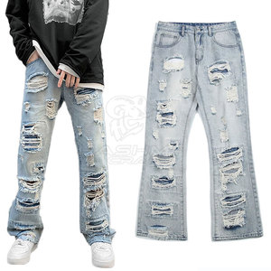 Premium Quality Slim Straight Fit Distressed <b>Jeans</b> <b>Soft</b> Stretch Fabric Washed Finish Casual Modern Style Pants - Product Image 5