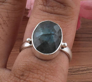 Bague en argent sterling 925 avec sertissage en labradorite naturelle, pierre précieuse à reflets bleus, bijoux classiques en turquoise véritable pour femmes, vente en gros - Product Image 4