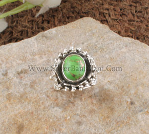 Bague en turquoise verte naturelle en argent sterling 925, style bohème, avec pierre verte, pour femmes et hommes, bijoux en pierres précieuses, vente en gros - Product Image 6