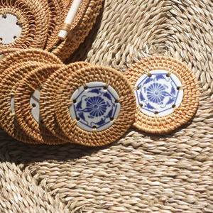 Sous-verre en céramique et rotin, design personnalisé, fabriqué à la main au Vietnam, tapis tissé naturel pour cadeaux promotionnels - Product Image 1