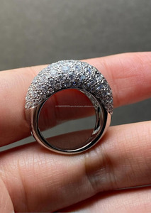 Micro Pave Cut Diamond Anniversary Engagement Wedding Gift Rhodium Plated 925 Sterling <b>Silver</b> Chunky Dome <b>Statement</b> Cluster <b>Ring</b> - Product Image 2