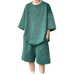 Ensemble décontracté d'été deux pièces - T-shirt à col rond en polyester/coton imprimé 3D à séchage rapide et short jaune assorti pour hommes et adolescents - Product Image 3