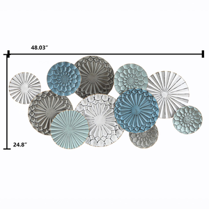 Sculpture murale artistique en métal bleu argenté, médaille décorative artisanale pour la maison contemporaine, chambre et salon - Product Image 2