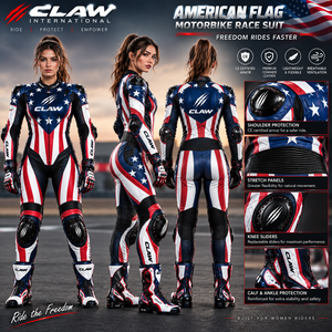 Combinaison de course pour femmes, drapeau américain, nylon, imperméable, ignifuge, respirante, vêtements de course automobile, combinaison de moto personnalisée - Product Image 1