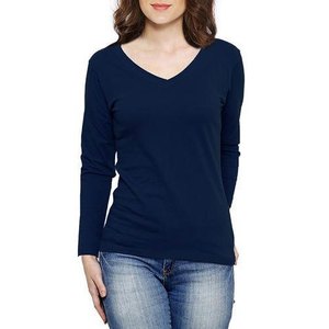 Camiseta de Verano de Manga Larga con Cuello en V para Mujer, Lisa, de Algodón y Bambú, de Secado Rápido, Ecológica, con Acabado Perfecto, Cómoda y de Corte Regular - Product Image 1