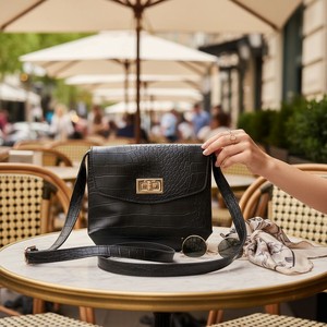 Crocodile Embossed PU Crossbody Bag Small <b>Square</b> Single Strap Panelled Twist Closure Lightweight for Daily Evening - Product Image 2