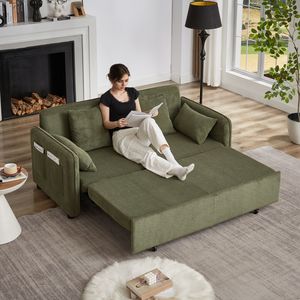 Divano letto trasformabile FX 66 pollici 3-in-1 regolabile in morbido velluto a coste con 4 cuscini e tasche laterali - Product Image 5