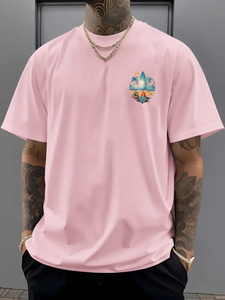 Men's Pink T-Shirt Short Sleeve O-Neck Digital <b>Print</b> Beach <b>Surf</b> Design Regular Fit 100% Cotton Jersey Breathable Casual 220g - Product Image 6