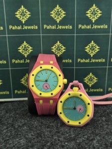 Pink Yellow Round Quartz <b>Watch</b> with Plastic Band Analog Display Vintage Eco-Friendly Unisex Fashion Style 40mm Dial - Product Image 1