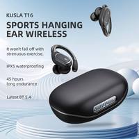 Earbuds TWS Nirkabel T16 BT5.4 ENC IPX6 Tahan Air Earphone Olahraga dengan Pengait Telinga, Daya Tahan Baterai 9 Jam