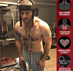 สายรัดคอและคางแบบปรับได้ บุด้วยนีโอพรีนอย่างนุ่ม พร้อมโซ่สำหรับออกกำลังกายคอและยกน้ำหนัก - Product Image 5