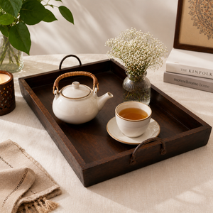 Bandeja de Servir Rústica de Madera con Asas de Hierro |   Bandeja Rectangular Ligera Hecha a Mano para Desayuno y Decoración, Ideal para Bodas y Cumpleaños - Product Image 6