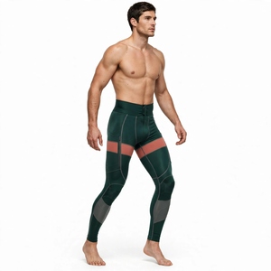 Leggings de compression pour homme, couleur contrastée, longueur intégrale, taille à cordon de serrage, spandex, nylon, collants de sport - Product Image 6