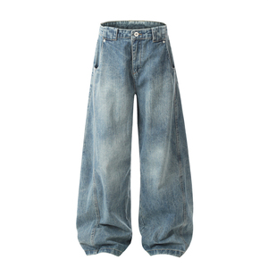 Pantalones Vaqueros de Cintura Alta y Pierna Ancha para Hombre, Corte Holgado, Lavado a la Piedra, Algodón, Estilo Casual, Color Azul Sólido, Estilo Primavera - Product Image 1