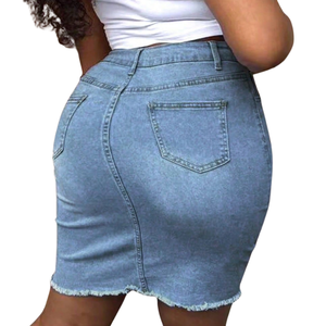 Jupe courte en jean déchiré taille haute pour femme, boutonnée sur le devant, coupe ajustée, délavage enzymatique, tissu respirant à séchage rapide, décontractée pour l'été - Product Image 2