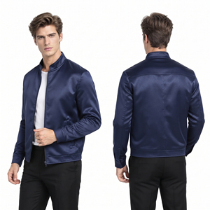 <b>Lightweight</b> <b>Men</b> Stand Collar Satin <b>Jacket</b> Casual Wear Zip-up Soft Shell <b>Jacket</b> Autumn Wear Regular Fit Bomber Zipper <b>Jackets</b> <b>Men</b> - Product Image 4