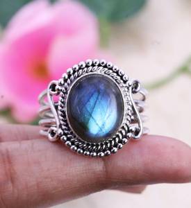 Bague en argent sterling 925 avec labradorite, pierre précieuse ovale, bijoux bohèmes, cadeau de bijouterie - Product Image 2