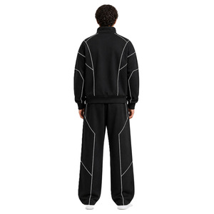 Ensembles de sweats à capuche zippés à empiècements contrastants pour hommes, en coton premium à grammage élevé, avec logo personnalisé, et pantalon de jogging – Fournisseur en gros - Product Image 3