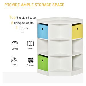 Armadio ad angolo in legno bianco per bambini 9-Cubby espositore con cassetto Organizer per vestiti e libri accessori per camera da letto - Product Image 5