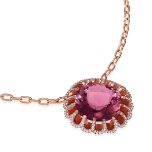 Rose Gold Plated Morganite Pendant <b>Necklace</b> With Diamond Accents Flower Shape Luxury Women Link Chain Everyday Wear - Product Image 2
