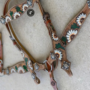 Classic Western Horse Headstall Genuine Leather Bridle Tooled Leather Conchos for Horse Riding <b>Equestrian</b> Sports Custom Sizes - Product Image 1