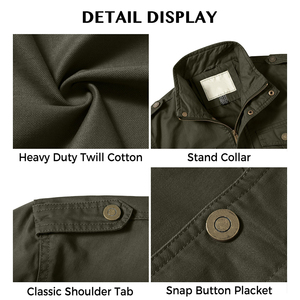 Fashionable Customizable Men's & Boys' <b>Canvas</b> <b>Jacket</b> Solid Color Front Four Pockets Stand Collar Windproof Zipper Button Closure - Product Image 4