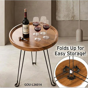 Mesa de Centro Redonda Moderna de Madera con Patas Metálicas Plegables, Mueble Decorativo para el Hogar - Product Image 2