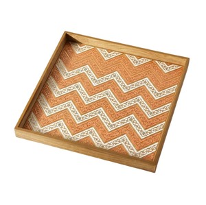 Handcrafted Mango Wood Serving Tray Set with Geometric Print Elegant Decorative Platters for Home Kitchen & <b>Coffee</b> <b>Table</b> - Product Image 5