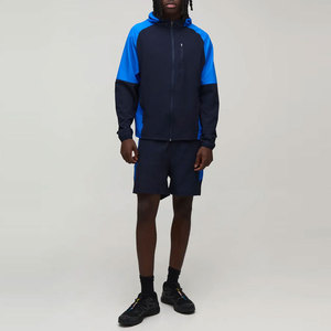Ensemble de survêtement bleu à capuche pour homme, style sportif color block, séchage rapide, coupe régulière, manches longues, fermeture éclair sur le devant, poches, short - Product Image 5