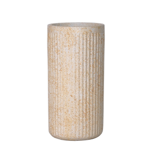 Jardinière en ciment beige moucheté avec des rainures verticales, base arrondie, trou de drainage, durable, légère, style rustique et moderne - Product Image 6