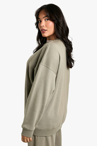 Pull à capuche surdimensionné pour femme, couleur unie, 100% coton molletonné, respirant, tricoté, épaules tombantes, manches longues, poches, vêtements d'automne - Product Image 2