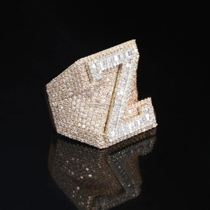 Baguette & Round Cut Moissanite Diamond <b>Initial</b> 925 Sterling Silver Rhodium Plated Iced Out Style Wedding Gift <b>Ring</b> Men Jewelry - Product Image 2