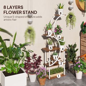 Support à plantes d'intérieur en forme de S à 8 niveaux de 62 pouces, finition carbonisée, étagère d'angle pour plusieurs plantes, murale et présentoir - Product Image 4