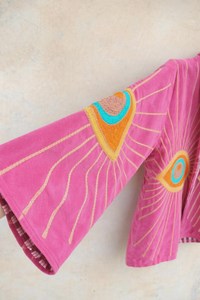 Stunning Pink Evil Eye Velvet Boho Embroidered Kimono Jacket Handmade Statement <b>Coat</b> Bohemian Festival Turkish Eye <b>Cardigan</b> - Product Image 4
