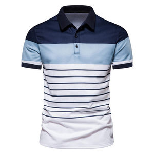 Polo à manches courtes rayé personnalisé, coupe classique, haut tricoté décontracté, design bicolore - Product Image 1