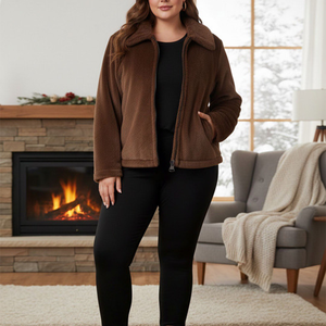 Women Sherpa fleece Faux <b>Fur</b> Wool Coat Breathable Warm Plush Casual hooded zipper collar Jacket snow wear comfy button closure - Product Image 5