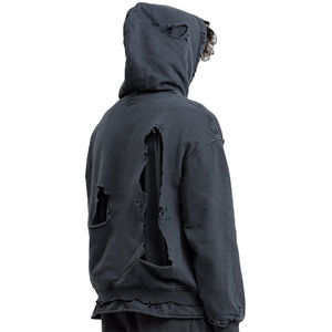 Sweat à capuche d'hiver pour homme, style streetwear, avec broderies et patchs effet usé, logo personnalisé, en coton molletonné oversize, effet usé - Product Image 5