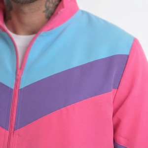 High Quality 500 Grams Men Tracksuit Set Retro Windbreaker <b>Jacket</b> and Pants Hot Pink Purple Sky Blue Color Block <b>Shell</b> <b>Suit</b> Cost - Product Image 5